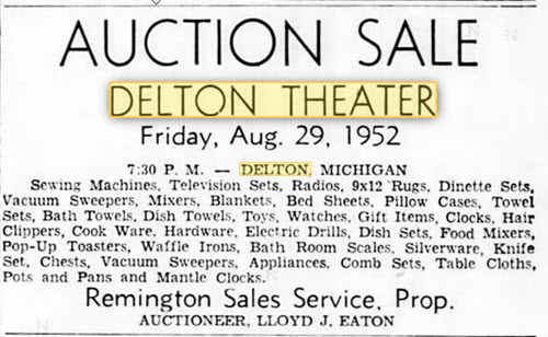 Delton Theatre - Auction At The Theater Aug 27 1952